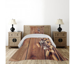 Wooden Table Wine Corks Bedspread Set