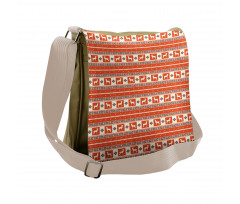 Llama and Folk Motif Pattern Messenger Bag