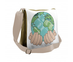 Hands Holding Globe Art Messenger Bag