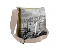 Sketchy Nostalgic City Scene Messenger Bag