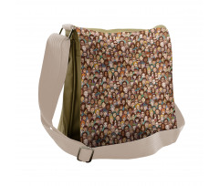 Human Faces Doodle Style Art Messenger Bag