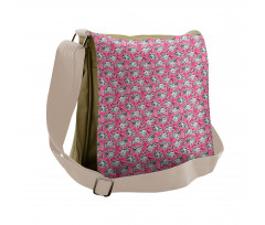 Greyscale Flower Chintz Rose Messenger Bag