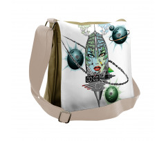 Futuristic Girl Planets Messenger Bag