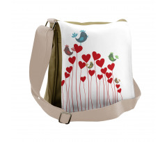 Spring Hearts Birds Messenger Bag