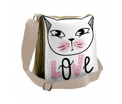 Kitten Face and Love Typography Messenger Bag