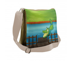 Cartoon Style River Scene Messenger Bag