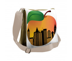 City Skyline in a Peach Messenger Bag