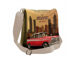 Retro Car and City Skyline Messenger Bag