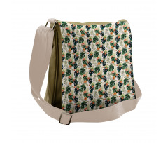 Tropical Flowers Monstera Messenger Bag