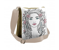 Floral Girl Drawing Messenger Bag