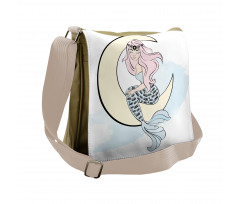 Mermaid Girl on Crescent Messenger Bag