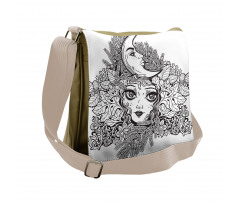 Girl Crescent Sketch Art Messenger Bag