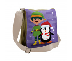 Elf and Penguin Merry Christmas Messenger Bag