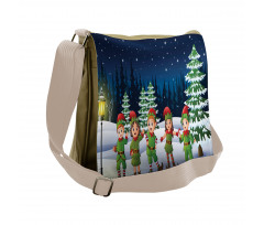 Snowing Forest and Children Messenger Bag