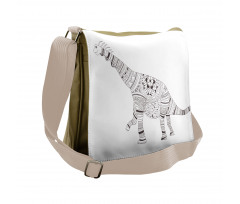 Monochrome Zentangle Dinosaur Messenger Bag