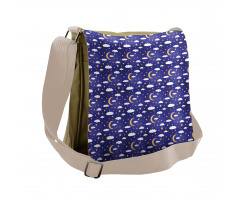 Moon Stars Dots and Clouds Art Messenger Bag