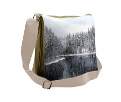 Trees in Cold Day Lake Messenger Bag