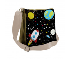 Stars Earth Moon Rocket Messenger Bag