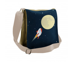 Flying Rocket and Moon Messenger Bag