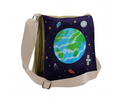 Celestial Cartoon Earth Messenger Bag