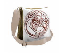 Folkloric Bird in Circle Messenger Bag