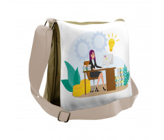 Woman Sitting at the Desk Messenger Bag