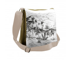 Pencil Drawn River Scenery Messenger Bag