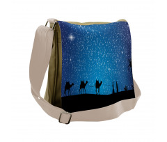 3 Camels Walking at Night Messenger Bag