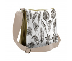 Monochrome Exotic Leaf Messenger Bag