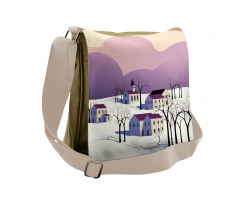 Graphical Village Scene Messenger Bag