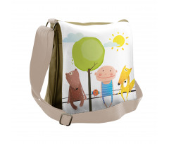 Bear Fox Child Sit on a Wire Messenger Bag