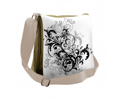 Monochrome Abstract Leaves Messenger Bag