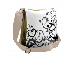 Grey Tones Abstract Leaves Messenger Bag