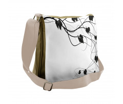 Monotone Abstract Leaves Art Messenger Bag