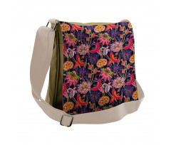 Floral Jungle Illustration Messenger Bag