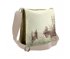 Pencil Drawn Lake and Boat Messenger Bag