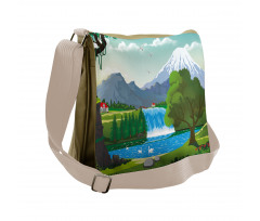 Cartoon Style Lake Waterfall Messenger Bag