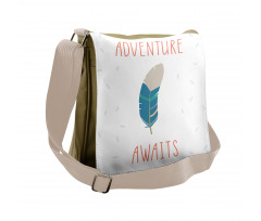 Feather and Text Messenger Bag