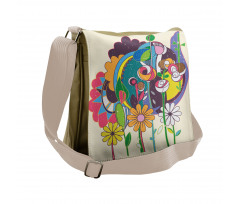 Grunge Style Flowers Artwork Messenger Bag