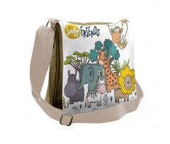 Cartoon Jungle Friends Fauna Messenger Bag