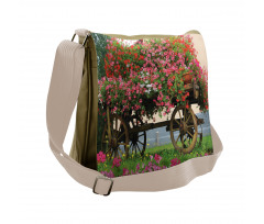 Flowers in Wooden Wagon Messenger Bag