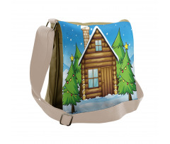 Cabin and Firs in Winter Messenger Bag