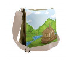 Wooden Lodge near Stream Messenger Bag