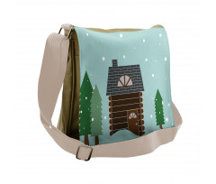 Cabin in Snowy Landscape Messenger Bag