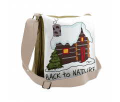 Cozy Snowy Wooden Cabin Messenger Bag