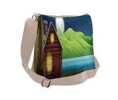 Cabin near River at Night Messenger Bag