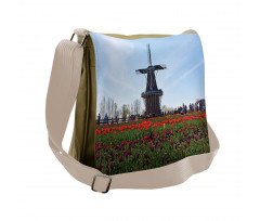 Windmill Photo on Tulip Field Messenger Bag