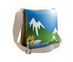 Snowy Mountain Flowers Messenger Bag