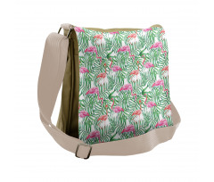 Flamingos on Jungle Leaves Messenger Bag