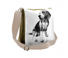 Monochrome Sketch Dog Friend Messenger Bag